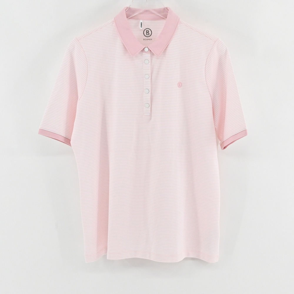 Bogner Striped Polo Shirt Womens Size 14 XL Pink White Golf Cotton